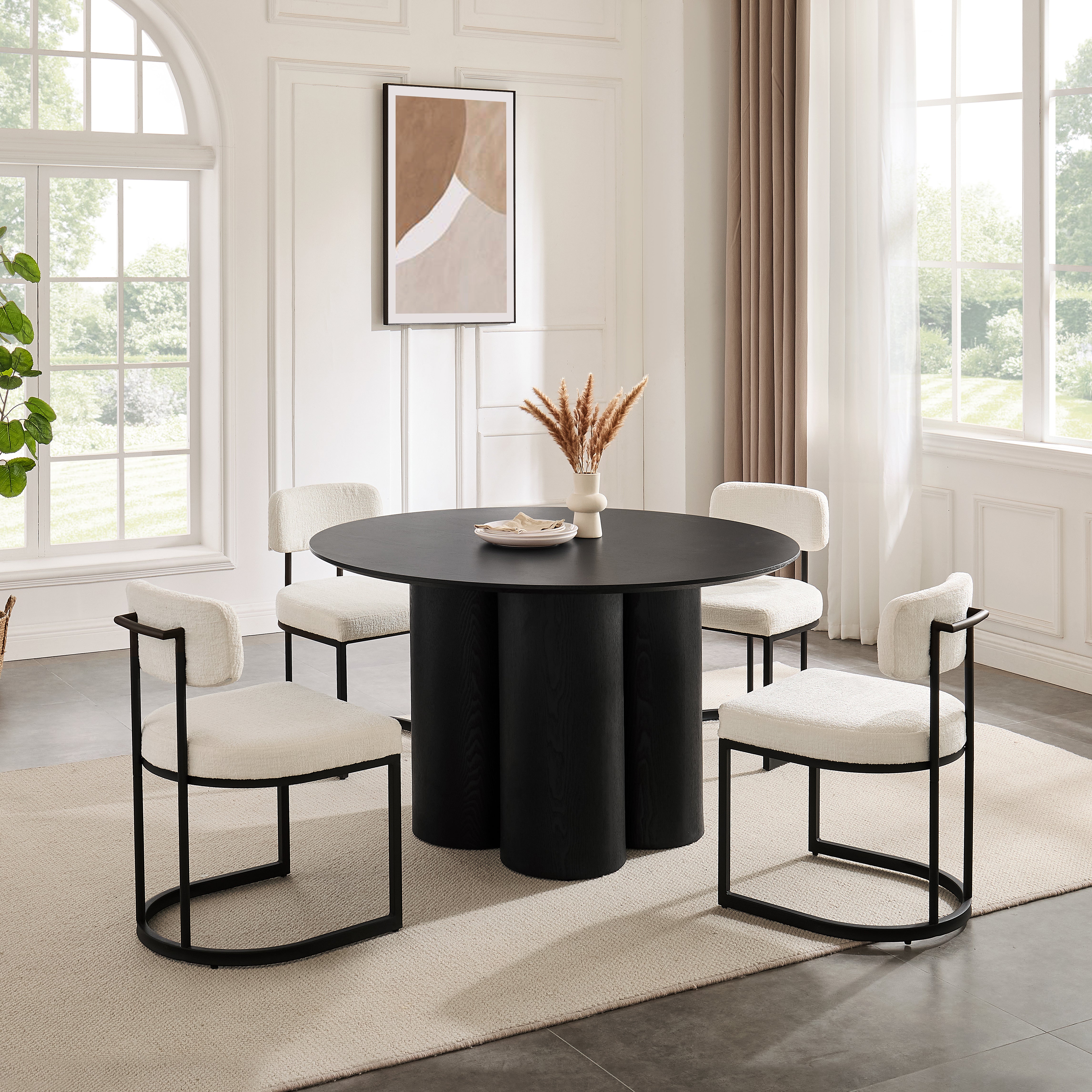 Rhea White Fabric Dining Chair With Black Frame